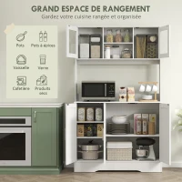 HOMCOM Armoire de cuisine scandinave avec placards, compartiments ouverts, portes vitrées et plan de travail, blanc(m-4)