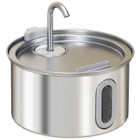 PawHut 2.5L Stainless Steel Cat Water Fountain for Drinking with Ultra-Silent Pump, Water-Level Window, 7 Filters(m-1)