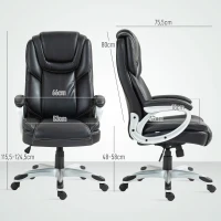 HOMCOM Chaise de bureau fauteuil de bureau avec fonction bascule roulettes pivotantes 360° 66 x 75,5 x 115,5-124,5 cm noir(m-3)