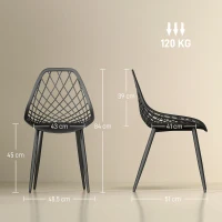 HOMCOM Set 4 Scaune Moderne cu Spătar Perforat Plastic și Metal Negru(m-3)