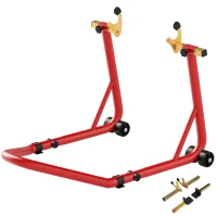 HOMCOM Bloque roue de moto pour pneu arrière capacité 544 kg avec fourches réglables en U et L en acier 58,5x34,5x69 cm rouge(m-1)