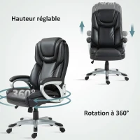 HOMCOM Chaise de bureau fauteuil de bureau avec fonction bascule roulettes pivotantes 360° 66 x 75,5 x 115,5-124,5 cm noir(m-7)