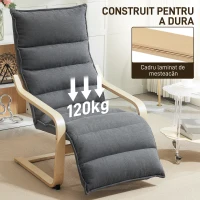 HOMCOM Fotoliu Ergonomic Lemn și Catifea Suport pentru Picioare Reglabil Gri Închis(m-7)