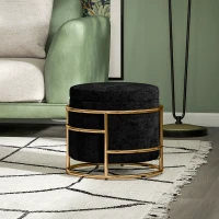 HOMCOM Pouf con Spazio di Archiviazione, Pouf Imbottito, Telaio in Metallo, Dorato, Nero(m-2)