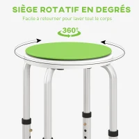 HOMCOM Tabouret de douche siège de douche antidérapant tabouret de bain hauteur réglable pivotant à 360° en aluminium(m-6)