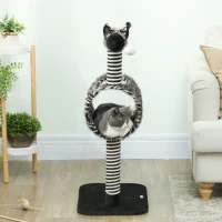 PawHut Kratzbaum im Zebra-Design, 1 Katzentunnel, 3 Kratzstämme 48,5 cm x 35 cm x 93 cm, Schwarz + Weiß(m-7)