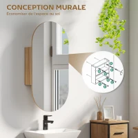HOMCOM Armoire murale salle de bain avec miroir ovale 45 x 90 cm moderne sans cadre bois naturel(m-6)