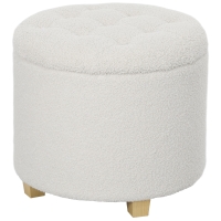 HOMCOM Pouf coffre rangement, tabouret rond, pouf repose-pieds en tissu bouclette, charge 120 Kg, Ø 45 x 41 cm, blanc