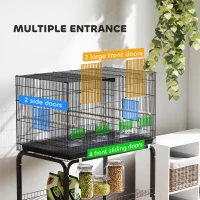 PawHut Bird Cage with Divider, 4 Wooden Perches, Slide Out Tray, 4 Feeders, for Budgie, Lovebird, Canary, 76 x 46 x 116cm Black(m-6)
