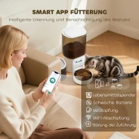 PawHut Automatischer Futterspender und 2,5 L Wasserspender für kleine Hunde, Katzen Weiß(m-6)