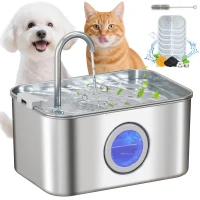 PawHut 3.2L Cat Water Fountain for Drinking, Cat Fountain Stainless Steel with Visible Water-Level Window, Ultra-Silent Pump(m-10)