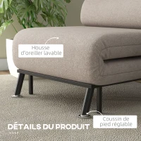 HOMCOM Fauteuil convertible 1 place, chauffeuse canapé-lit 3 en 1 avec dossier réglable, coussin inclus, charge 150 kg, beige(m-7)