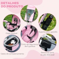 HOMCOM Triciclo para Bebés Evolutivo com Capota Dobrável Guiador Telescópico e Removível Bolsa e Porta-Garrafas 102x49x102 cm Rosa(m-7)