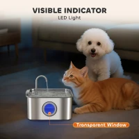 PawHut 3.2L Cat Water Fountain for Drinking, Cat Fountain Stainless Steel with Visible Water-Level Window, Ultra-Silent Pump(m-9)