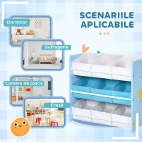 ZONEKIZ Dulap pentru Jucării cu 9 Coșuri Detasabile din Țesătură Albastru(m-7)