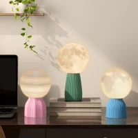 HOMCOM Juego de 3 Lámparas de Mesita de Noche 3D con 3 Colores Brillo Ajustable en 10 Niveles Conexión USB Blanco(m-2)