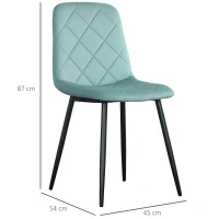 HOMCOM Lot de 4 chaises de salle à manger rembourrées avec dossier haut, pieds en acier et tissu effet velours, vert(m-3)