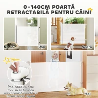PawHut Gard Extensibil pentru Câini 0-140x86.5cm cu Blocare Automată Alb(m-4)