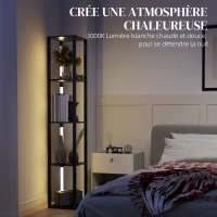 HOMCOM Lampadaire avec étagères 4 niveaux dimmable LED variateur d'intensité interrupteur à pied pour salon chambre bureau noir(m-6)