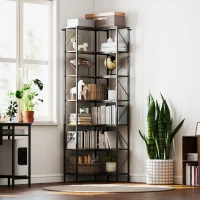 HOMCOM Bibliothèque d'angle à 7 niveaux industriel avec étagères de rangement, 60 x 60 x 198 cm, brun rustique(m-8)