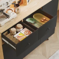 HOMCOM 176 cm Kitchen Cupboard with LED Lights - Oak and Black(m-9)