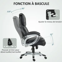 HOMCOM Chaise de bureau fauteuil de bureau avec fonction bascule roulettes pivotantes 360° 66 x 75,5 x 115,5-124,5 cm noir(m-6)
