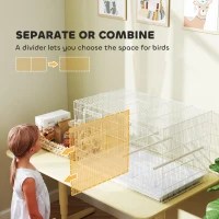 PawHut Bird Cage with Divider, 4 Wooden Perches, Slide Out Tray, 4 Feeders, for Budgie, Lovebird, Canary, 76 x 46 x 46cm, White(m-4)