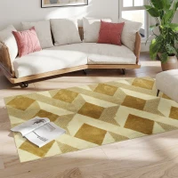 HOMCOM Tapis salon 170 x 120 cm poils courts lavable en machine hypoallergénique pour salon, chambre à coucher, bureau, jaune(m-9)