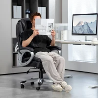 HOMCOM Chaise de bureau fauteuil de bureau avec fonction bascule roulettes pivotantes 360° 66 x 75,5 x 115,5-124,5 cm noir(m-2)