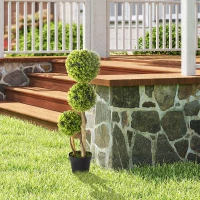 HOMCOM Künstlicher Buchsbaum, Kunstpflanze, realistisches Aussehen, Outdoor, Grün + Schwarz(m-2)