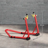 HOMCOM Bloque roue de moto pour pneu arrière capacité 544 kg avec fourches réglables en U et L en acier 58,5x34,5x69 cm rouge(m-3)
