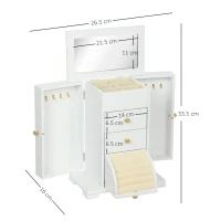 HOMCOM 4-Tier Jewellery Box with Mirror and 2 Drawers - White(m-3)