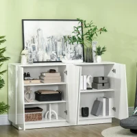 HOMCOM Meuble de rangement avec placards à portes et étagère réglable, 150 x 40 x 88 cm, blanc brillant(m-7)