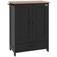 PawHut Pet Feeding Station with Raised Dog Bowls, Adjustable Panel, Hooks, Black