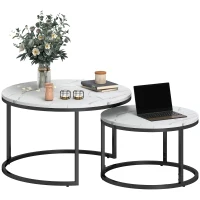 HOMCOM Lot de 2 tables basses gigognes empilable design industriel pieds en métal blanc(m-1)