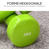 HOMCOM Ensemble d'haltères hexagonaux total 20 kg lot de 8 haltères courts de gym avec revêtement en polyuréthane multicolore(m-6)