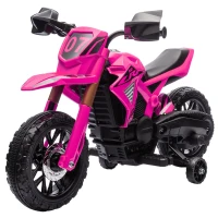 AIYAPLAY Moto cross électrique pour enfants 3-8 ans, batterie 6 V, 2 moteurs, klaxon et roues d'entraînement, charge 30KG, rose(m-1)
