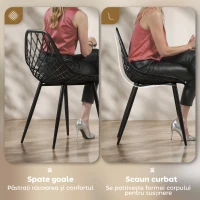 HOMCOM Set 4 Scaune Moderne cu Spătar Perforat Plastic și Metal Negru(m-4)