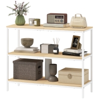 HOMCOM Console d'Entrée avec 3 Étagères Ouvertes et Pieds en Métal pour Couloir Entrée Salon Chambre Naturel et Blanc