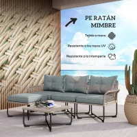 Outsunny Conjunto de Jardín de Ratán Sintético con Sofá de Exterior de 4 Módulos y 1 Mesa de Centro y Cojines Gris(m-4)