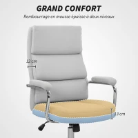 HOMCOM Fauteuil de bureau, chaise de bureau ergonomique avec hauteur réglable, fonction de bascule, 62 x 73 x 105-113 cm, gris(m-7)