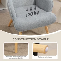 HOMCOM Fauteuil de salon en tissu bouclette, fauteuil capitonné et rembourré avec pieds en bois, 71 x 74 x 96 cm, gris clair(m-6)