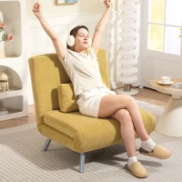 HOMCOM Sofá Cama de 1 Plazas Plegable Tapizado en Chenilla con Respaldo Ajustable de 5 Niveles 80x75x83 cm Amarillo(m-2)