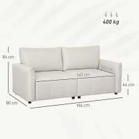 HOMCOM Canapé 3 places, accoudoirs et dossier rembourrés, canapé en tissu aspect lin crème(m-3)