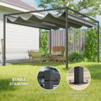 Outsunny 4 x 3(m) Metal Outdoor Pergola with Retractable Roof, Outdoor Gazebo with Drainage Holes for Garden, Patio, Lawn, Grey(m-5)