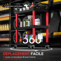 HOMCOM Chariot d'atelier à 3 niveaux avec poignée latérale pour garage, entrepôt, outils de bricolage, charge 91 Kg, noir(m-5)