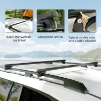 HOMCOM Barres de toit de voiture transversales porte-bagage verrouillables 2 clés fournies alliage d'aluminium noir(m-7)