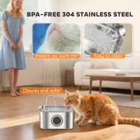 PawHut 3.2L Cat Water Fountain for Drinking, Cat Fountain Stainless Steel with Visible Water-Level Window, Ultra-Silent Pump(m-4)