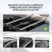 HOMCOM Barres de toit de voiture transversales 135 cm, porte-bagage verrouillables 2 clés fournies alliage d'aluminium, compatible avec les rails latéraux surélevés d'une largeur de 120 cm, argenté(m-5)