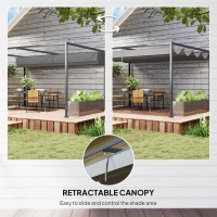 Outsunny 4 x 3(m) Metal Outdoor Pergola with Retractable Roof, Outdoor Gazebo with Drainage Holes for Garden, Patio, Lawn, Grey(m-4)
